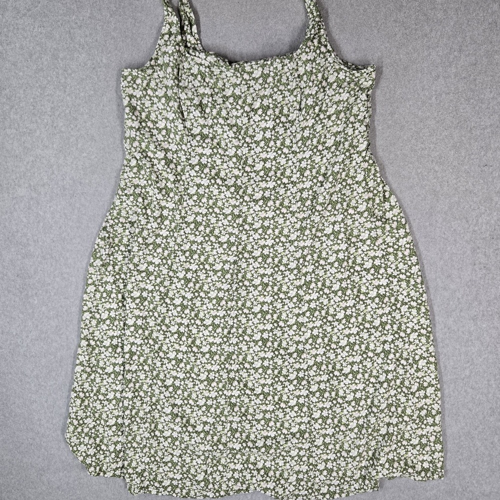 Old Navy Women Dress XXL Green Linen Viscose Floral Sundress Stretch Coastal